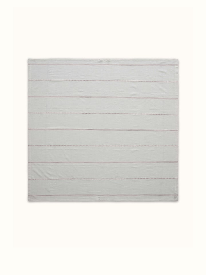 Overhead view of Arth pink stripe cotton table cover (4 seater) illustrating the overall pattern and color accuracy