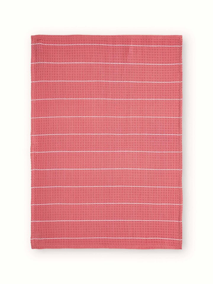 Close-up of Arth pink handwoven cotton dish towels (4 pcs) focusing on the handwoven texture and color variation.