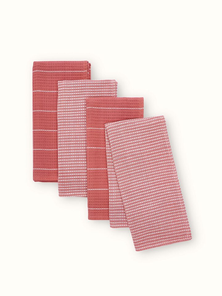 Detailed view of Arth pink handwoven cotton dish towels (4 pcs) showcasing the handwoven texture and pink color.
