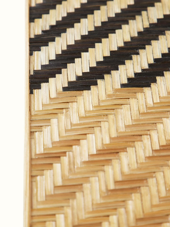 Full view of Naveena grey geometric square natural fibre trivets (2 pcs) laid out, emphasizing their design and functionality