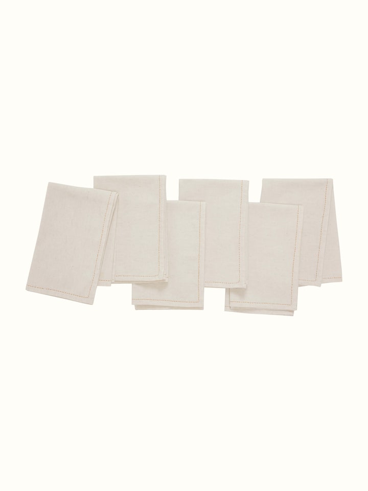 Detailed view of Sveth yellow solid cotton Chikankari dinner napkins (6 pcs) showing the quality of the cotton and Chikankari work.