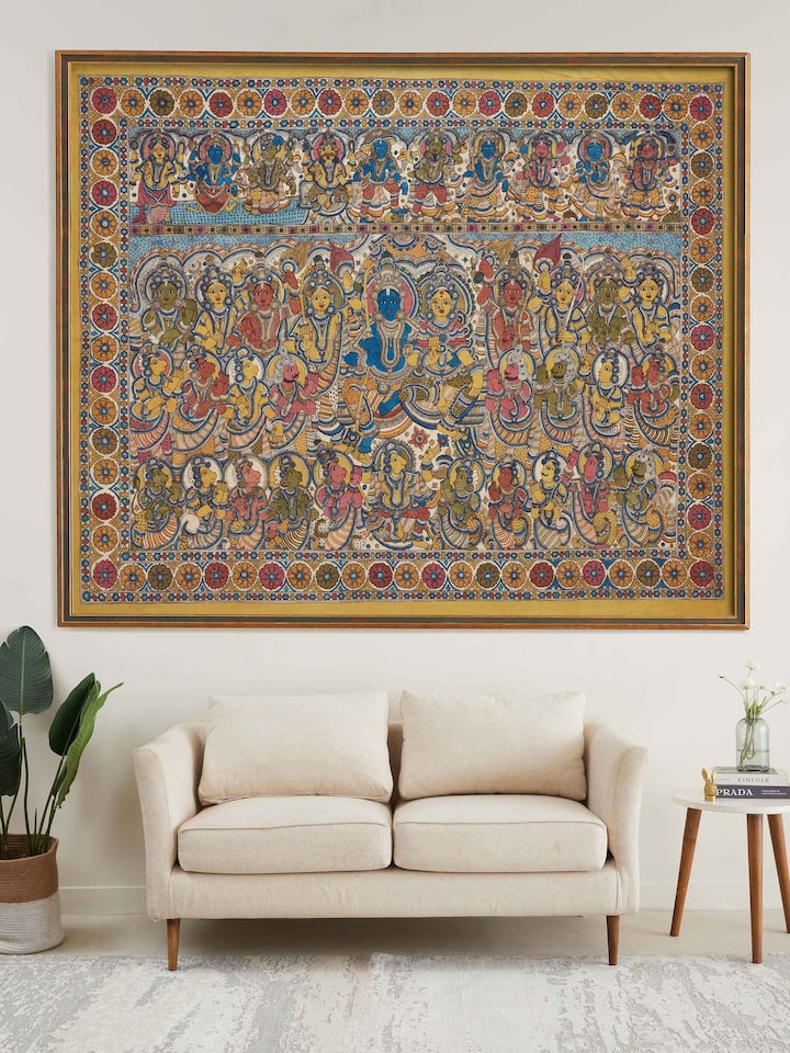 Side view of Dashavtar Kalamkari Painted Wall Art capturing the traditional Kalamkari artwork and rich colors