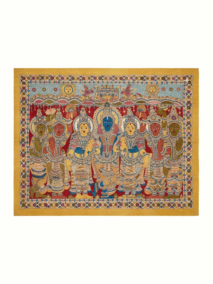 Front view of Kalamkari Hand-painted Wall Art by Swadesh showcasing the vibrant and detailed hand-painted Kalamkari design.
