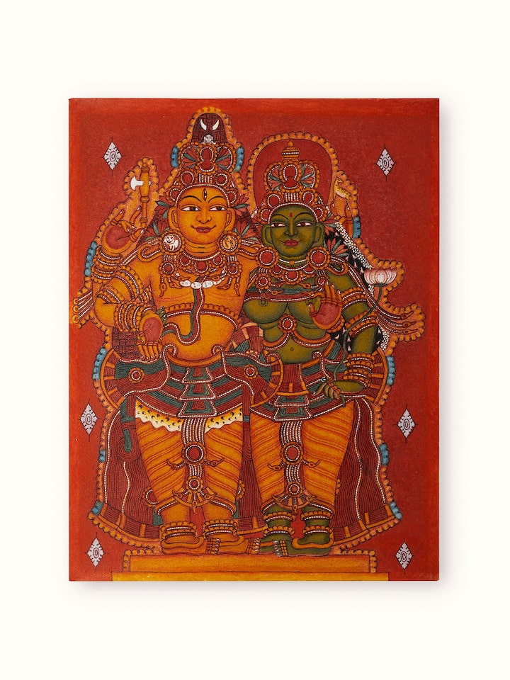 Front view of Swayam Kerala mural painting, displaying vibrant colors and traditional artwork.