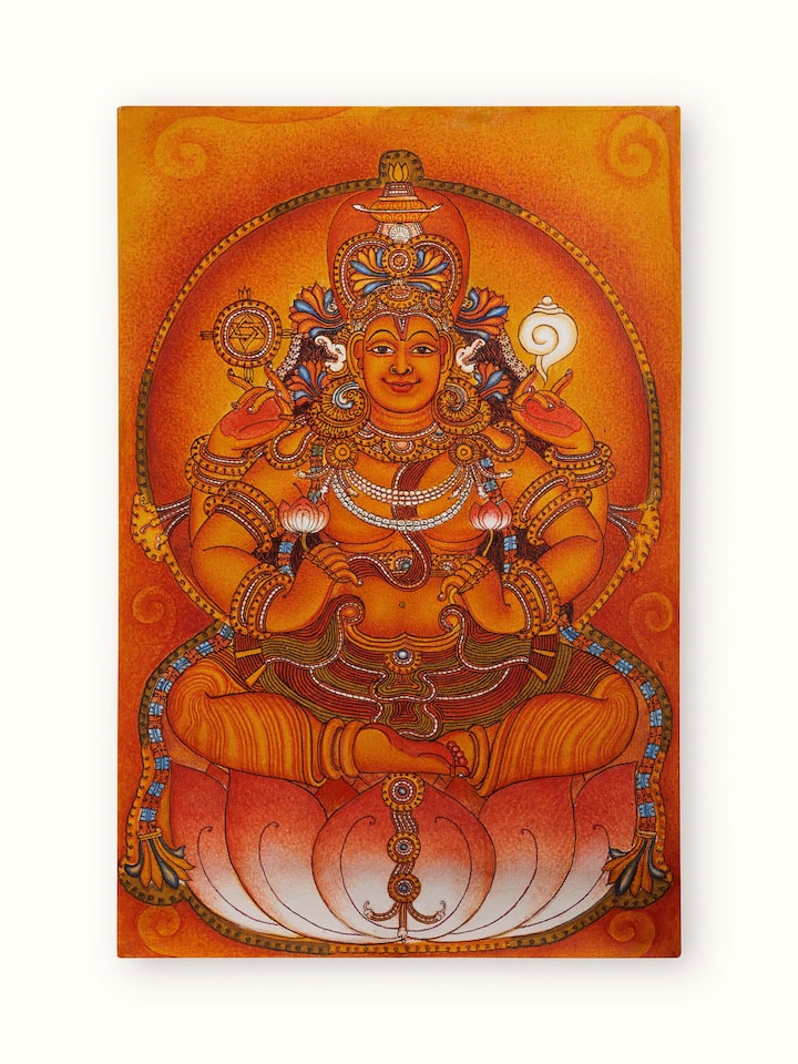 Front view of Gayathri Kerala mural painting highlighting its vibrant colors and traditional artistry