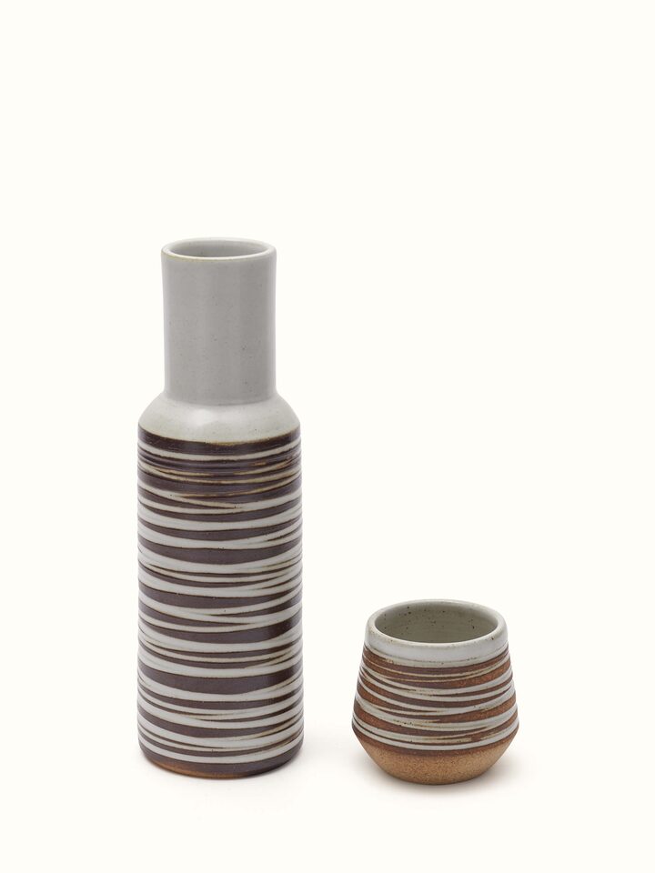 Front view of Studio Pottery Ceramic Carafe & Cup Set (2 Pcs) showing the complete piece and design