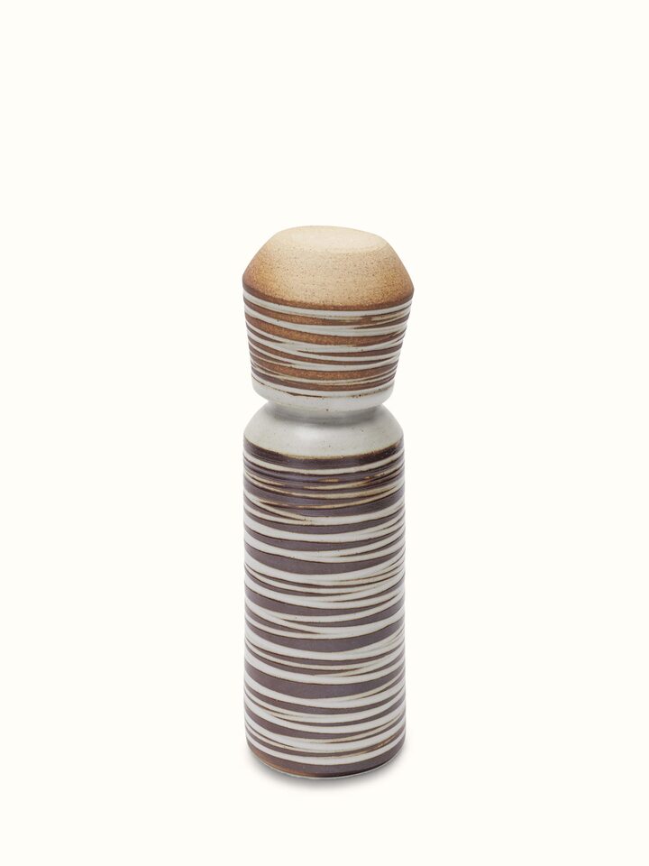 Overview of Studio Pottery Ceramic Carafe & Cup Set (2 Pcs) showing the complete piece laid out, in an alternate close-up