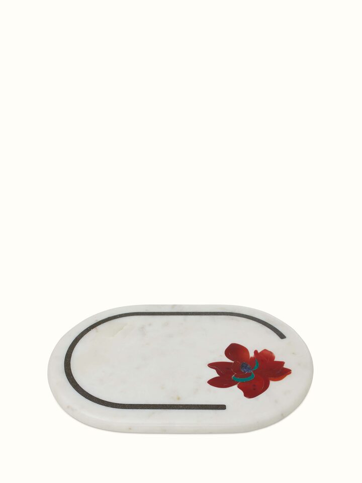 Front view of Marble & coloured stone cheese board highlighting the elegant design and intricate stone patterns.