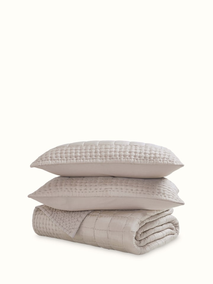 Pipa Grey Solid Silk Razai Double Bedspread Set showcasing an elegant grey silk with delicate embroidery.