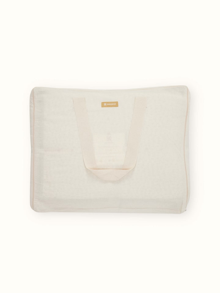 Detailed view of Nityam Ivory Two-Tone Textured Cotton Razai Embroidered Double Bedspread Set showcasing embroidery and texture.