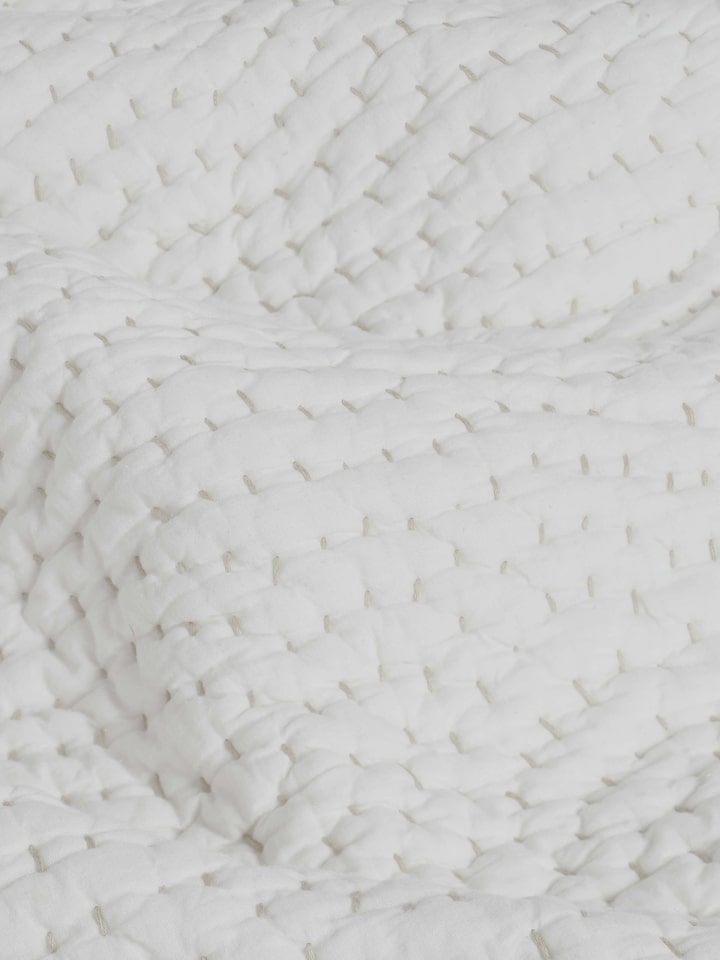 Bird’s-eye view of Nityam Ivory Two-Tone Textured Cotton Razai Embroidered Double Bedspread Set showing overall design.
