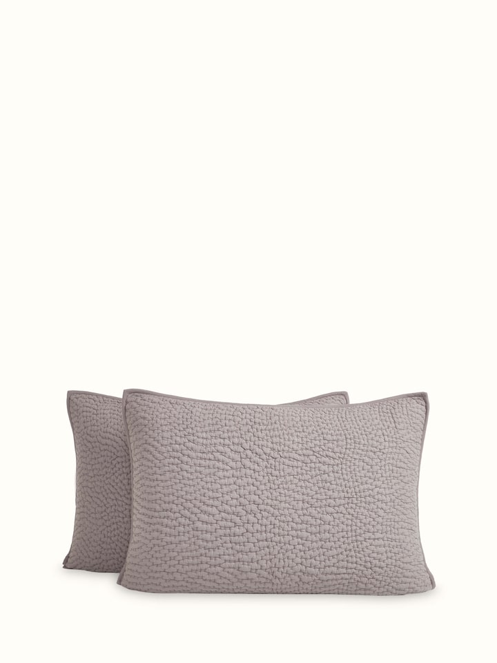 Top view of Nityam grey textured cotton razai double bedspread set (3 pcs) with embroidered detailing