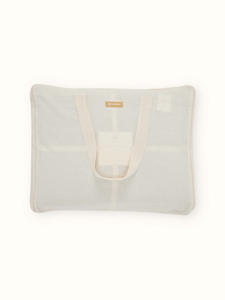 Side view of Nityam grey textured cotton razai double bedspread set (3 pcs) highlighting textured fabric and embroidery
