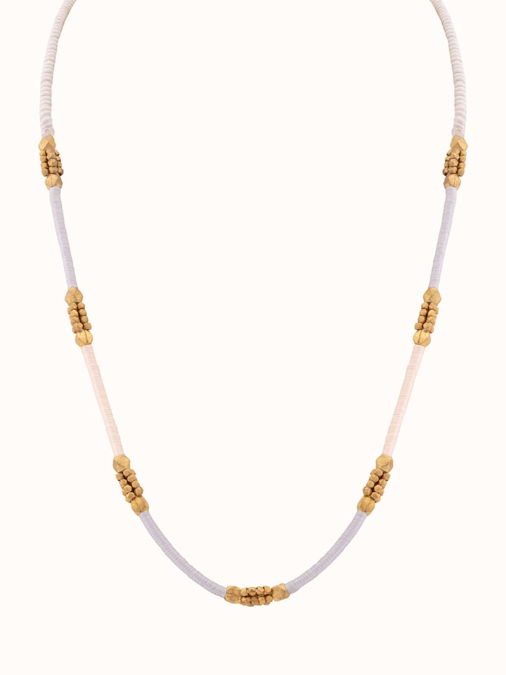 Front view of Dhokra Long Necklace featuring traditional Dhokra metalwork with intricate designs and rich detailing.