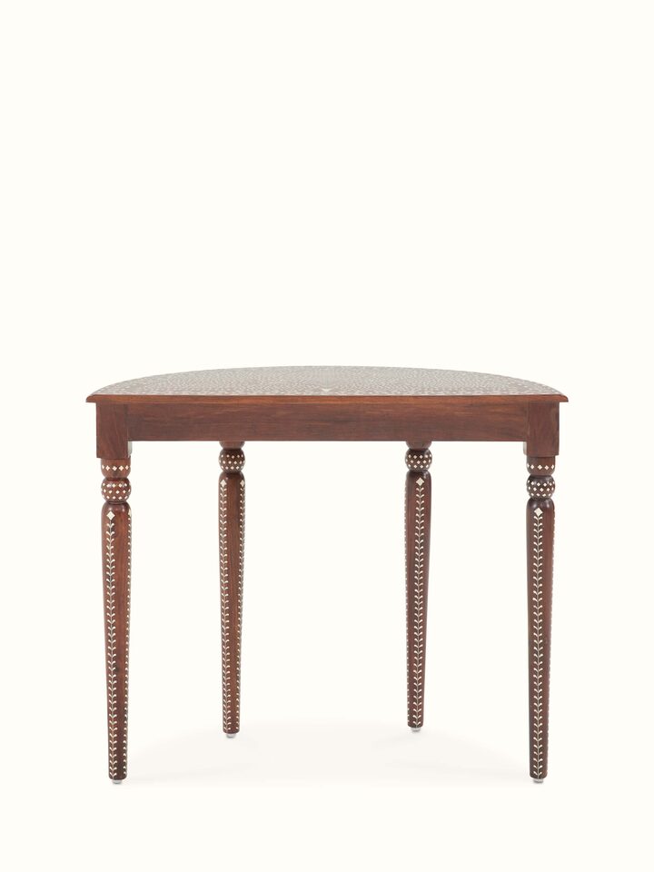 Back view of Sheesham Wood & Bone Inlay Dressing Table with Semicircular Console showing the back of the piece