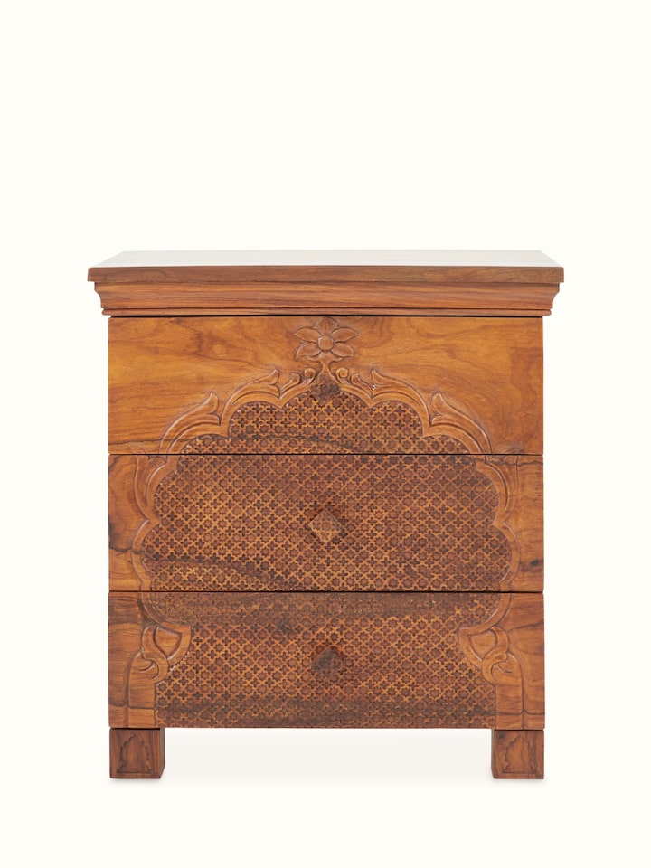 Front view of Carved Sheesham Wood Dressing Table & Mirror Set (2 Pcs) showing the front design and silhouette, from a different angle