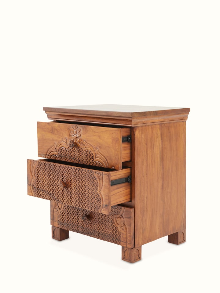 Overview of Carved Sheesham Wood Dressing Table & Mirror Set (2 Pcs) showing the complete piece