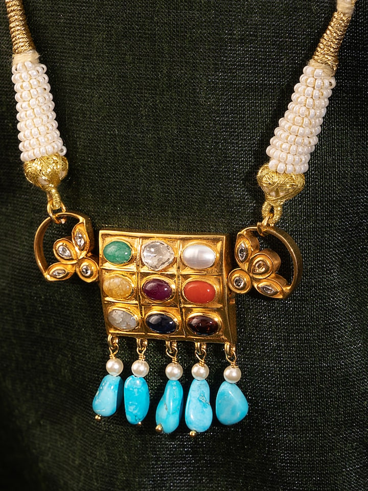 Back view of Navratna Silver Choker showcasing its elegant design and finely crafted silver structure.