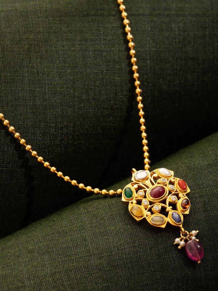 Navratna Silver Pendant & Chain