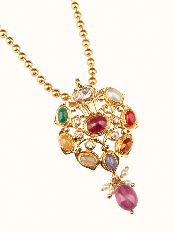 Navratna Silver Pendant & Chain