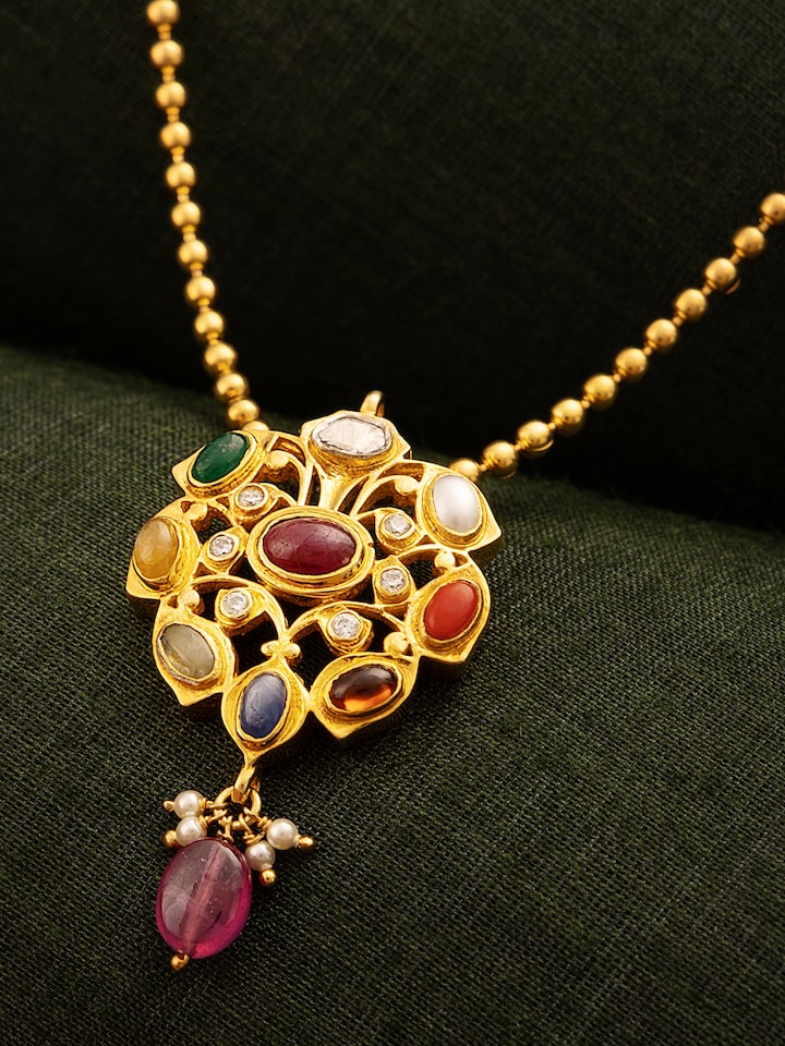Navratna Silver Pendant & Chain