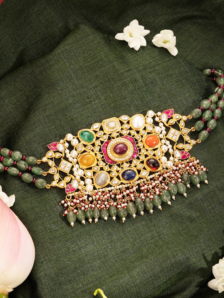 Navratna Silver Choker Necklace