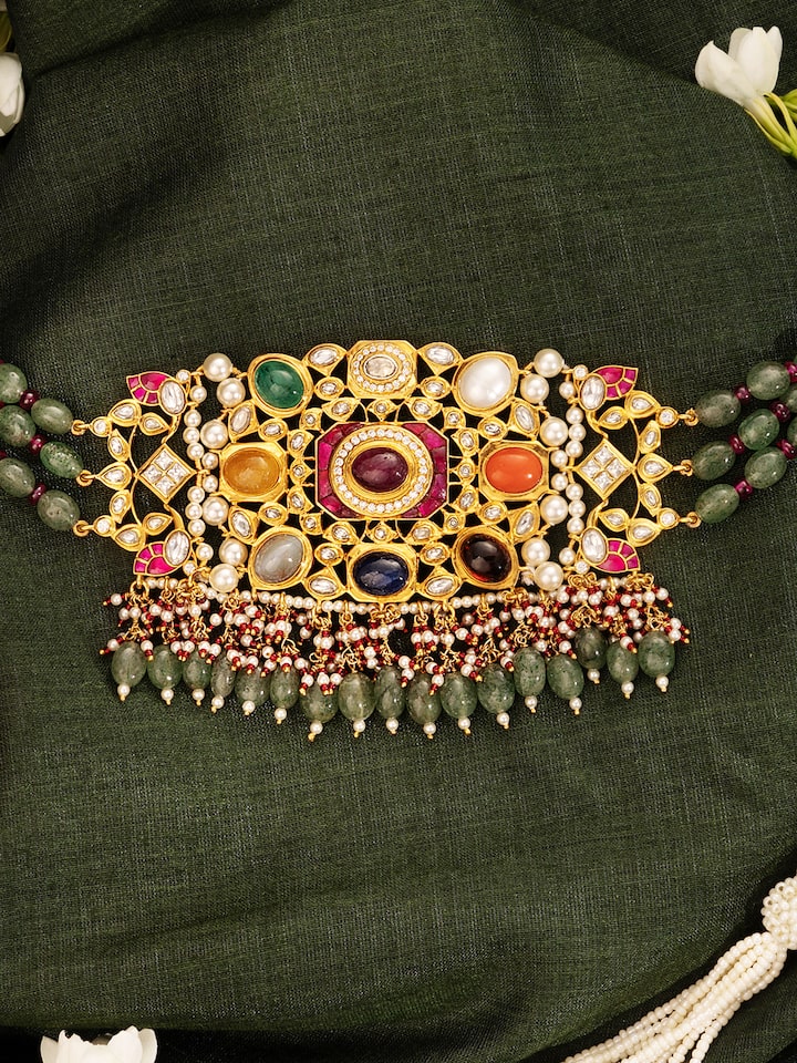 Navratna Silver Choker Necklace