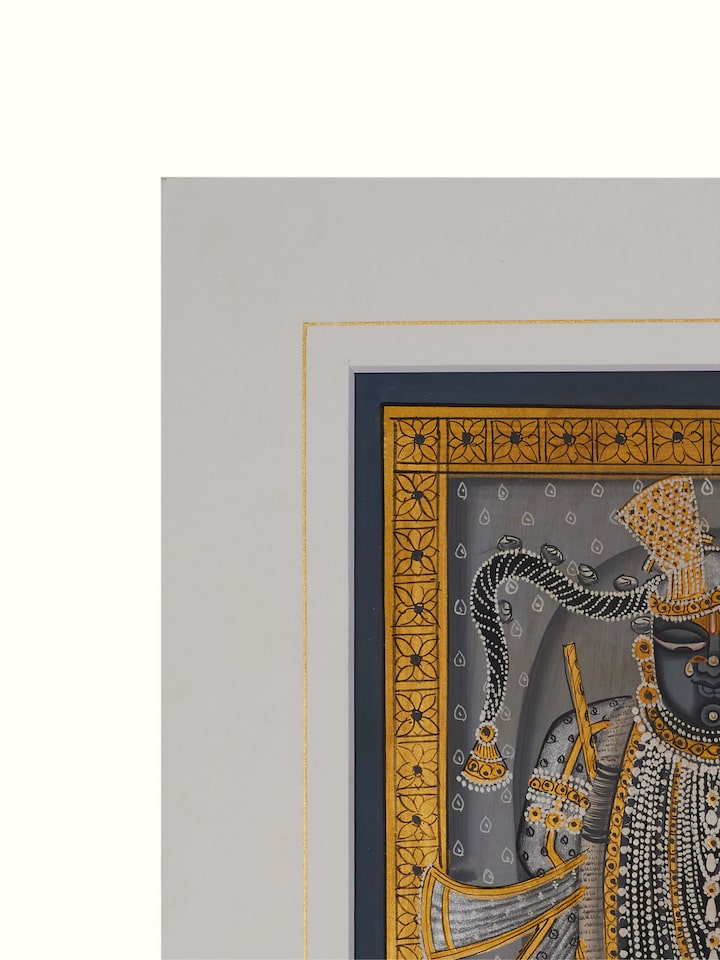 Detail view of Pichwai Shreenathji Painting (24 Pcs) highlighting the stone setting and metalwork detail