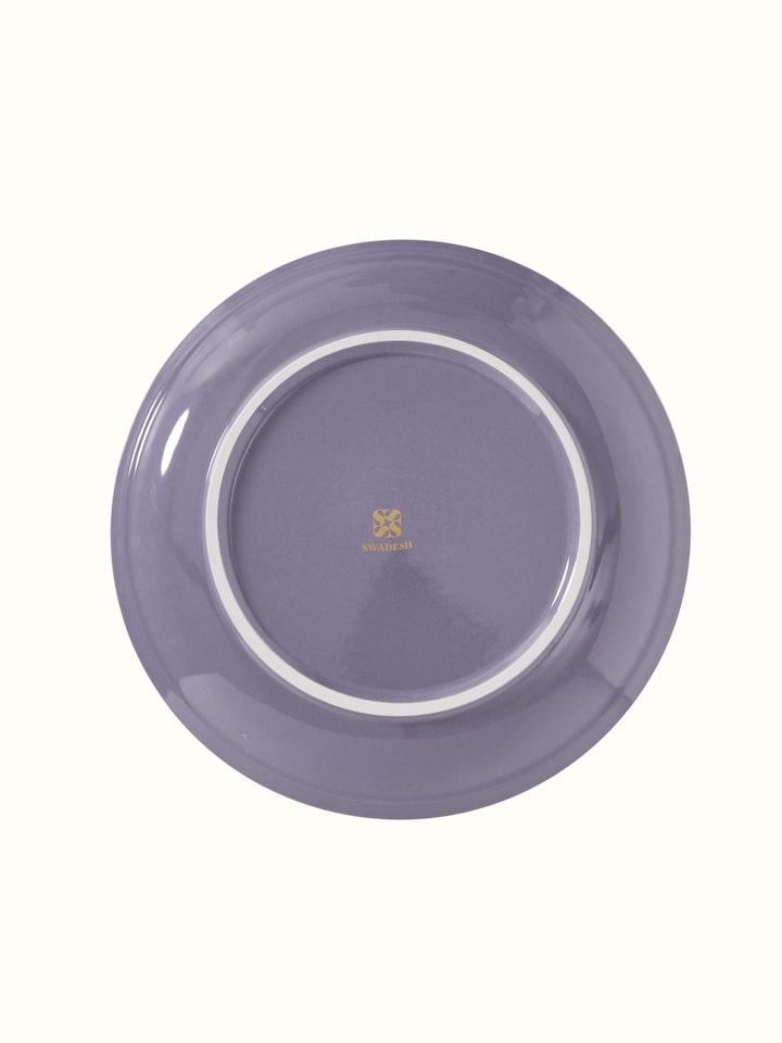 Side view of Khurja pottery stoneware dinner plates (4 pcs) showing overall design and traditional craftsmanship.