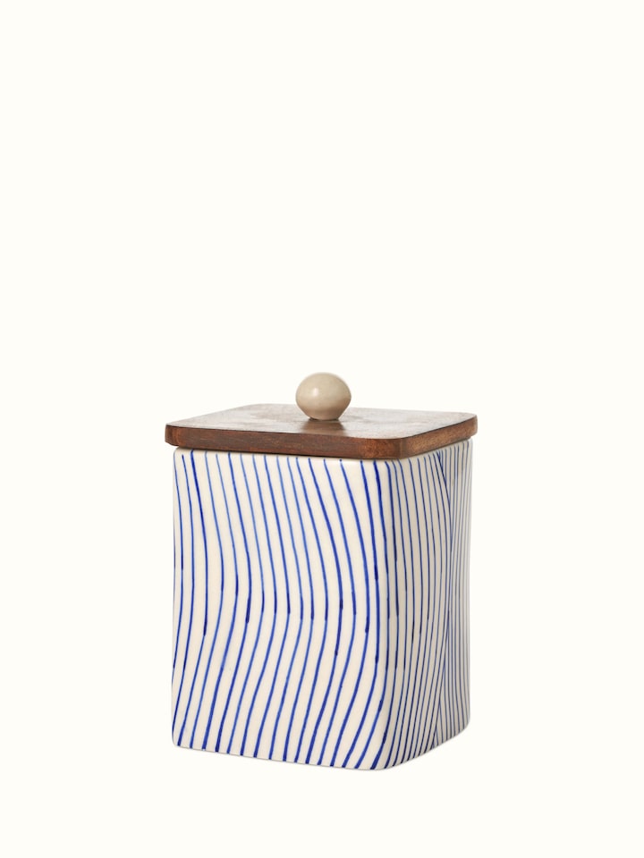 Angled view of Khurja pottery stoneware jars (2 pcs) focusing on the classic design and stoneware finish