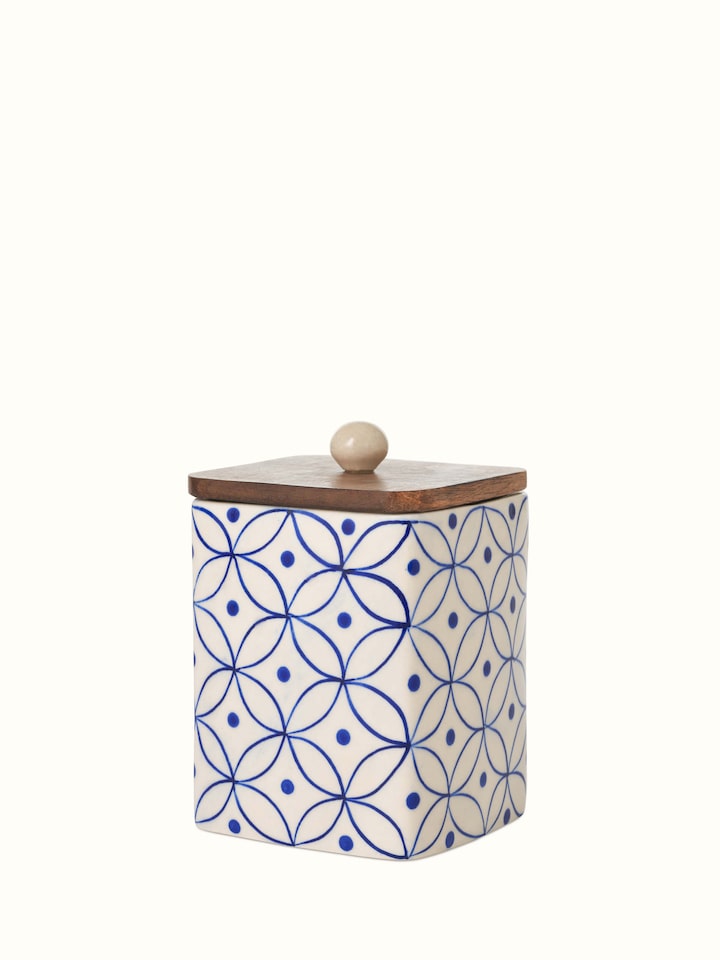 Detailed close-up of Khurja pottery stoneware jars (2 pcs) emphasizing the fine details and traditional pottery texture