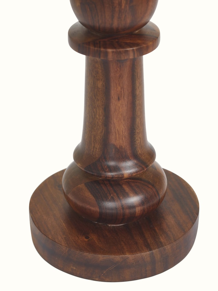 Angle view of Wooden Console Lamp with White Cotton Fabric Shade showing the lamp's detailed features and shade.
