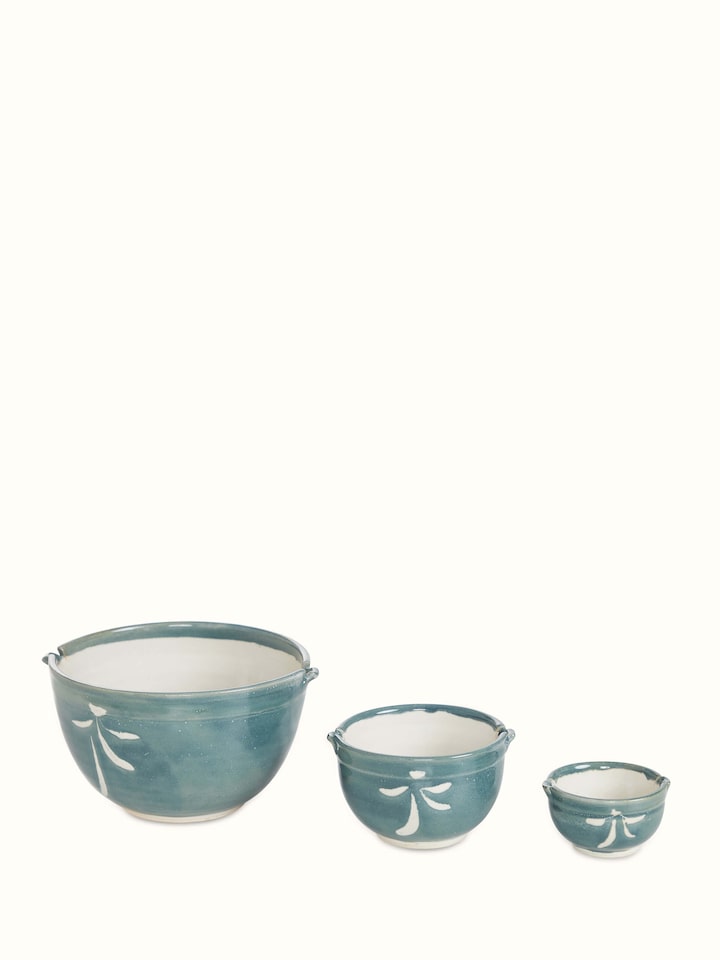 Front view of Khurja Pottery Ceramic Salad Plates in white & green (4 pcs) showing the pattern and color.