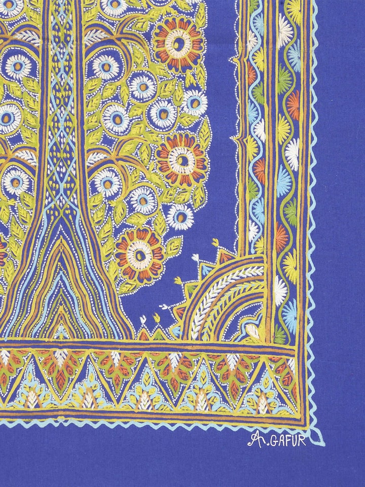 Detailed view of Cheriyal Swing Painting with vibrant colors and intricate storytelling elements