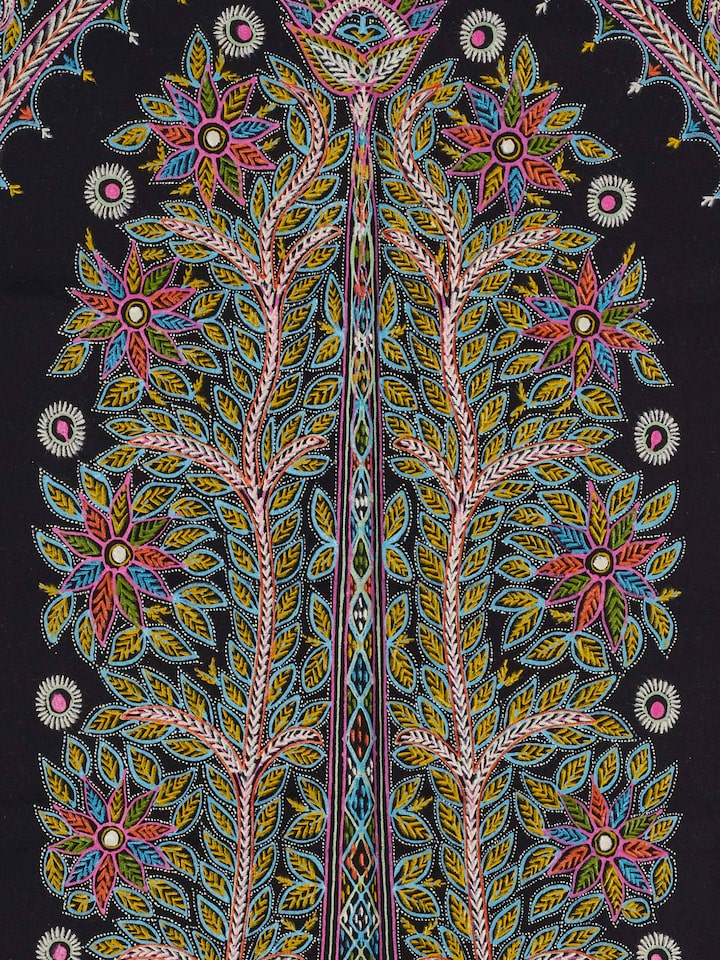 Detail view of Rogan Castor Oil & Pigment Jivatva Painting highlighting the texture and colors.