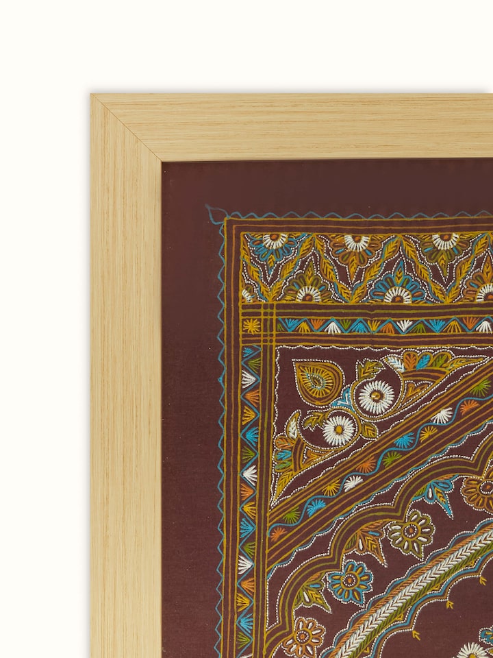 Side view of Rogan Castor Oil & Pigment Mayura on Tree of Life Painting emphasizing traditional design