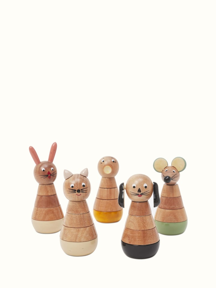Front view of Channapatna ivory wood counting set in beige showcasing its smooth finish and traditional design.