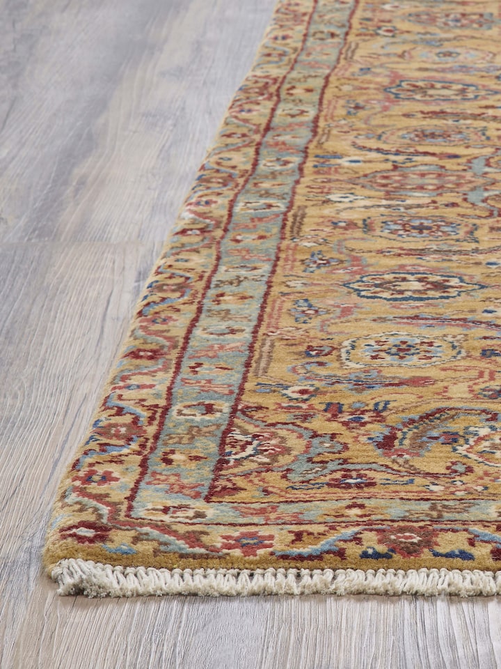 Close-up view of Traditional Bakhtiyari Jaipur Wool Hand-knotted Rug highlighting the hand-knotted weave and motif detail