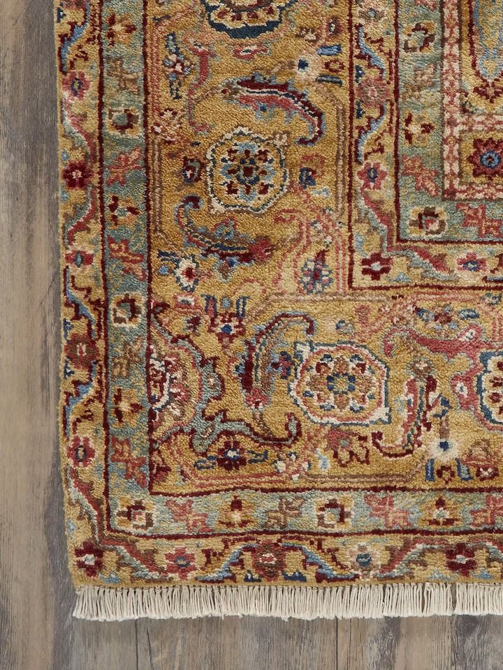 Detail view of Traditional Bakhtiyari Jaipur Wool Hand-knotted Rug highlighting the intricate pattern and pile texture