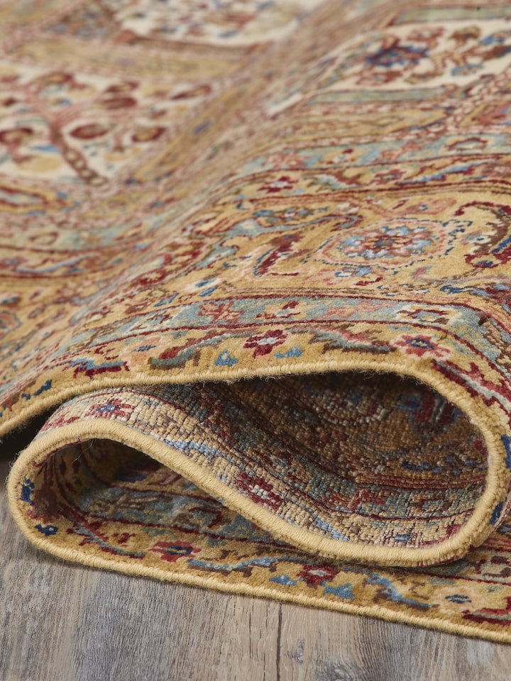 Detail view of Traditional Bakhtiyari Jaipur Wool Hand-knotted Rug highlighting the intricate pattern and pile texture, from a different angle