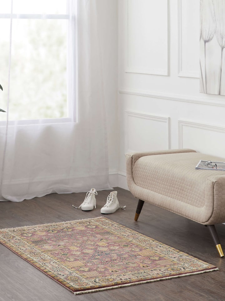 Lifestyle view of Traditional Ziegler Plum Jaipur Wool Hand-Knotted Carpet in a room setting, showcasing its luxurious and traditional appeal.