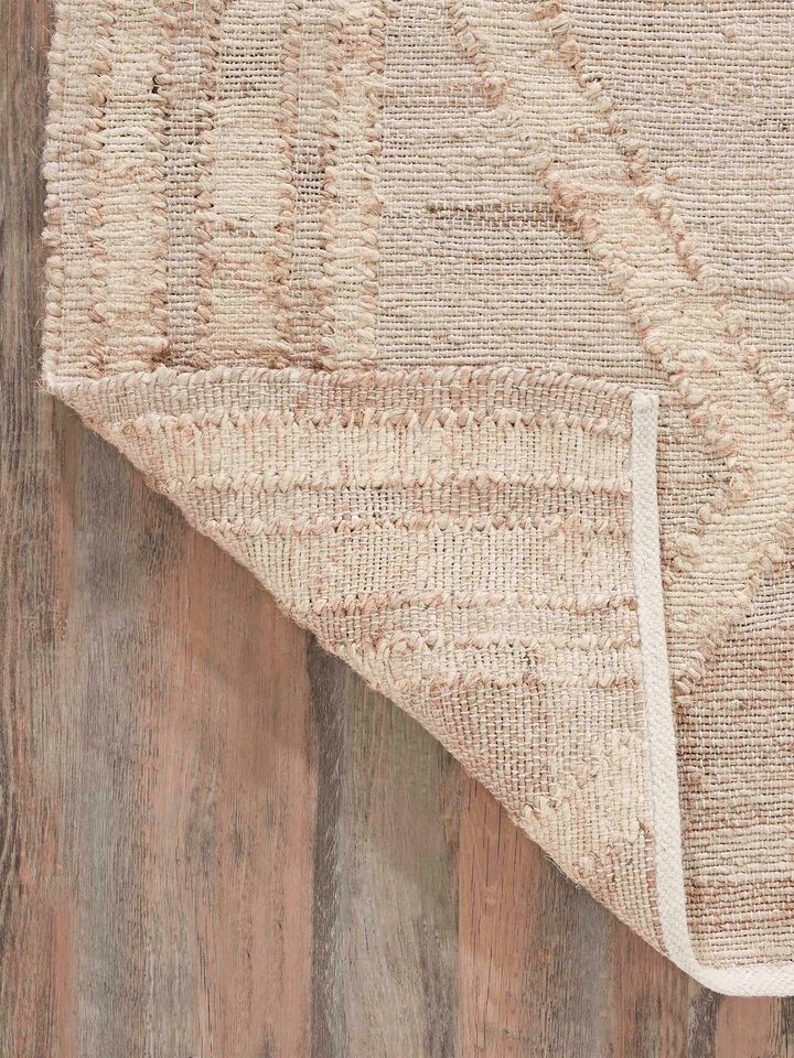 Full view of Contemporary geo beige jute & cotton natural fibre rug (5x8 ft) showing its modern design and color.