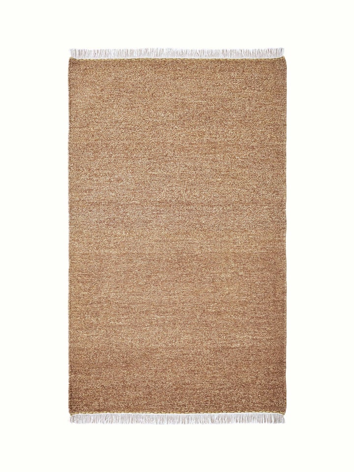 Front view of a solid textured sumak brown wool hand-knotted rug, showcasing the rich brown tones and sumak texture.