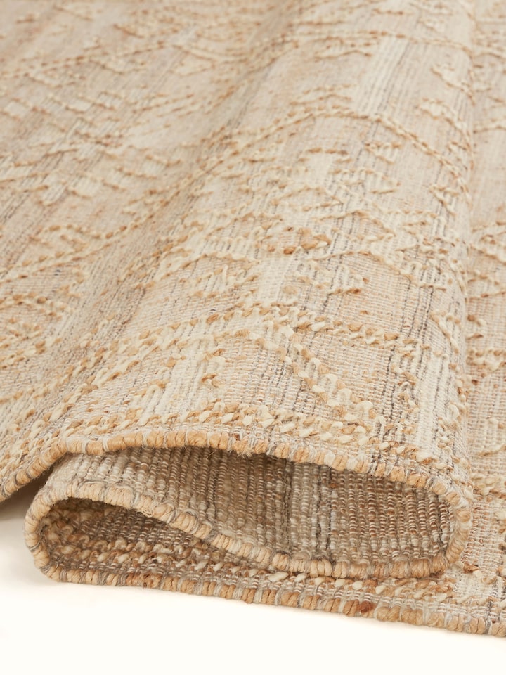 Full view of Traditional Kilim Beige Jute Natural Fibre Rug showing the entire rug layout and pattern.