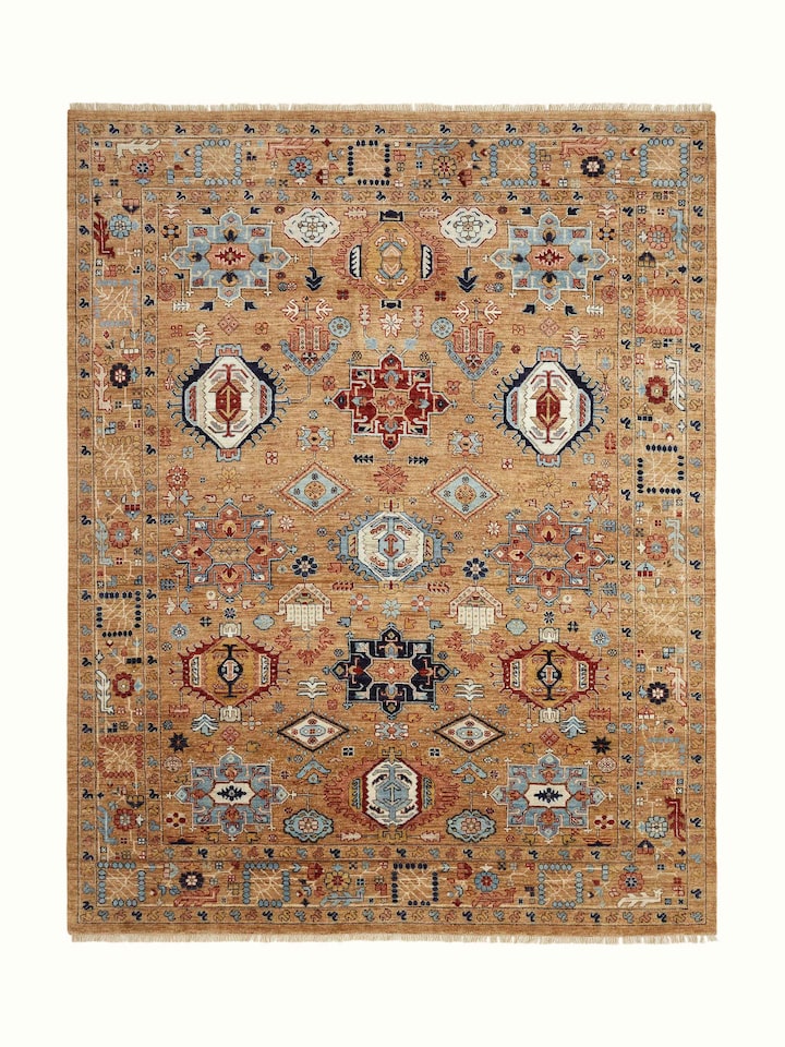 Traditional Tabriz beige Bhadohi wool hand-knotted rug