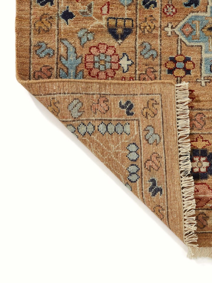 Another angle of Traditional Tabriz beige Bhadohi wool hand-knotted rug