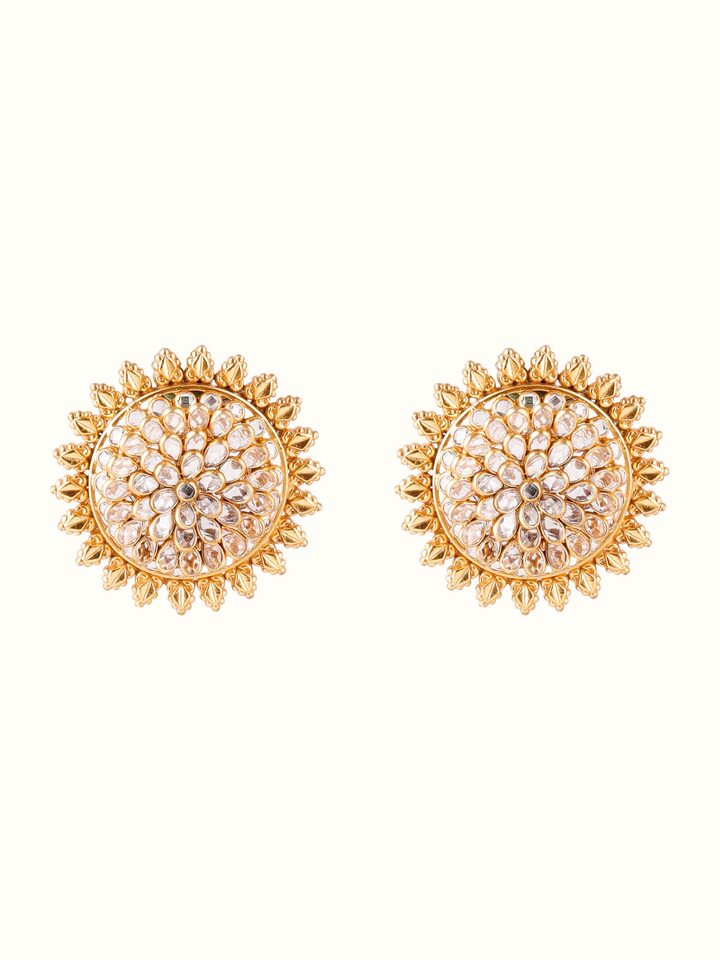 Front view of silver smithing stud earrings showcasing their sleek, polished design and fine silver finish