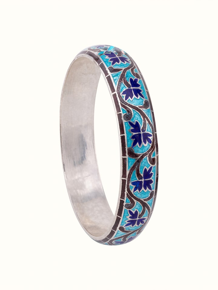 Front view of Blue Meenakari Silver Bangles (2 pcs) showcasing beautiful meenakari work.