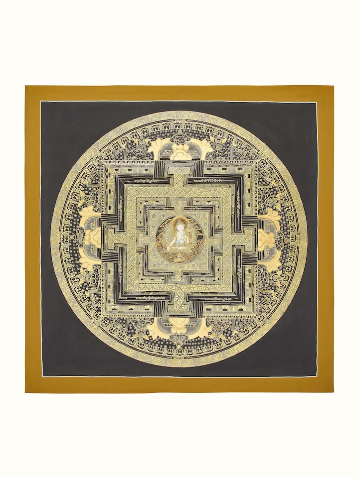 Front view of Thangka Mandala Painting, showcasing the intricate mandala design and vibrant colors