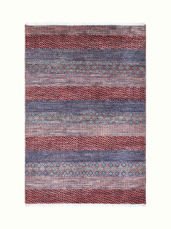 Elegant grass pattern Agra wool and viscose hand-knotted rug with a natural, earthy design in a refined color palette